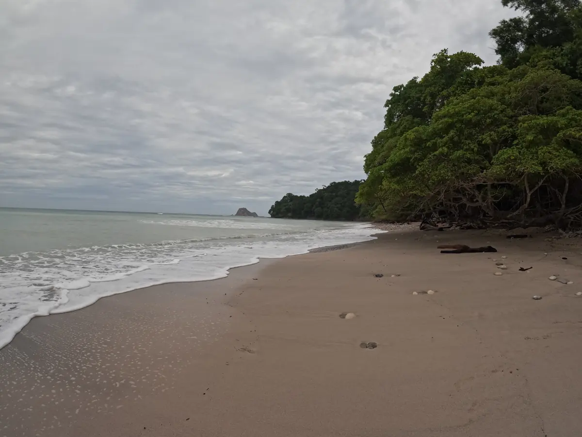 An empty beach below a jungle-covered headland on the southern Nicoya Peninsula